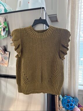 Universal Thread Olive Ruffle Sleeve Knit Top